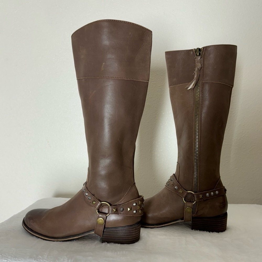 BP Knee High Brown Leather Studded Boots Size 6.5 M - Picture 4 of 10